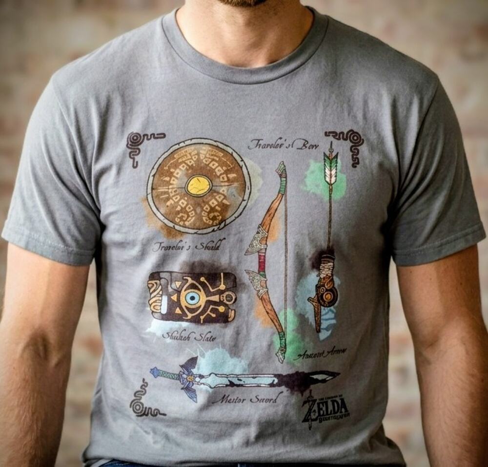 Zelda Breath of the Wild T-Shirt Small Gray Nintendo Official Master Sword Gear